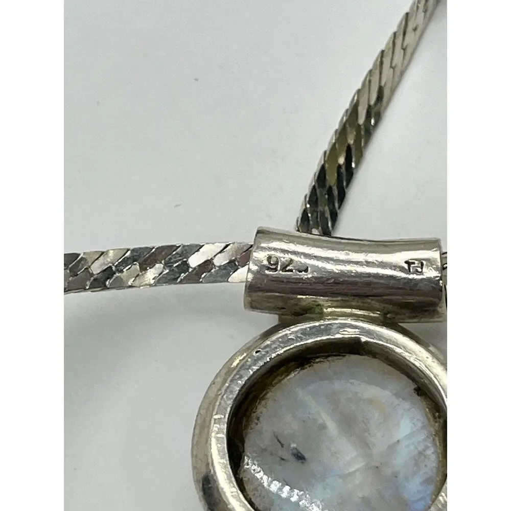 TJ Sterling Silver Moonstone Amethyst Bezel‎ Cabachon pendant Snake Necklace